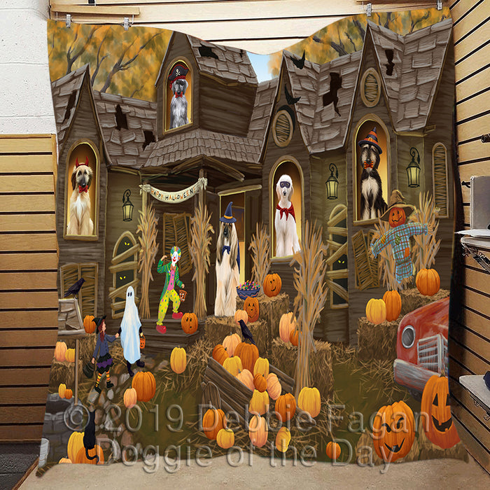 Haunted House Halloween Trick or Treat Afghan Hound Dogs Quilt