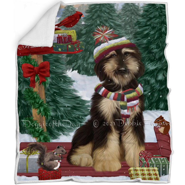 Merry Christmas Woodland Sled Afghan Hound Dog Blanket BLNKT142651