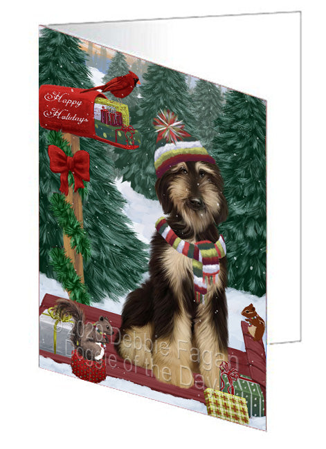 Christmas Woodland Sled Afghan Hound Dog Handmade Artwork Assorted Pets Greeting Cards and Note Cards with Envelopes for All Occasions and Holiday Seasons