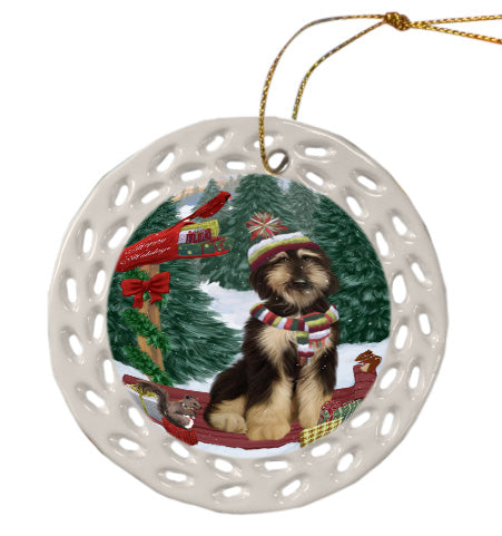 Christmas Woodland Sled Afghan Hound Dog Doily Ornament DPOR58998