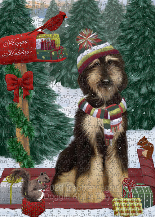 Christmas Woodland Sled Afghan Hound Dog Portrait Jigsaw Puzzle for Adults Animal Interlocking Puzzle Game Unique Gift for Dog Lover's with Metal Tin Box PZL823
