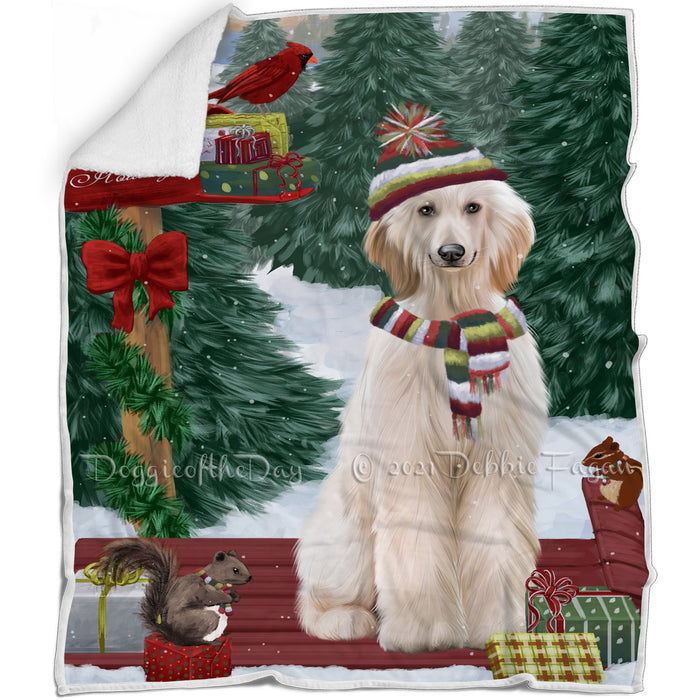 Merry Christmas Woodland Sled Afghan Hound Dog Blanket BLNKT142652