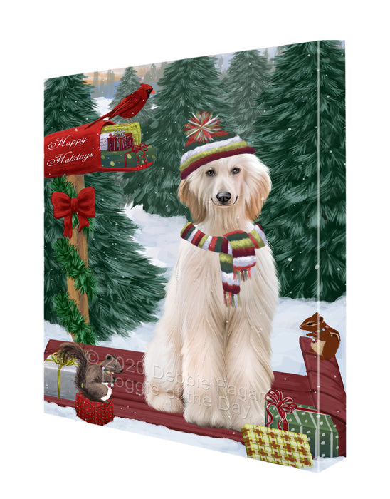 Christmas Woodland Sled Afghan Hound Dog Canvas Wall Art - Premium Quality Ready to Hang Room Decor Wall Art Canvas - Unique Animal Printed Digital Painting for Decoration CVS529
