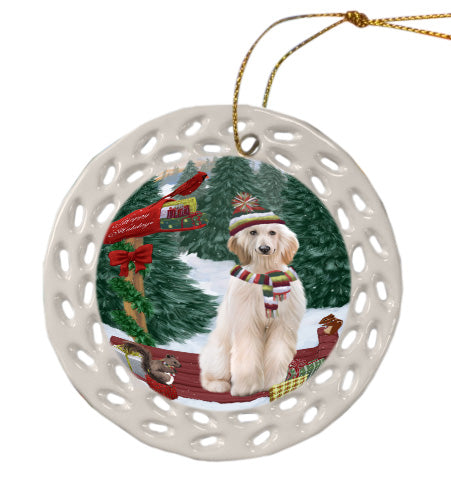 Christmas Woodland Sled Afghan Hound Dog Doily Ornament DPOR58999