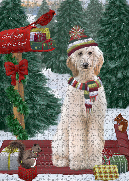 Christmas Woodland Sled Afghan Hound Dog Portrait Jigsaw Puzzle for Adults Animal Interlocking Puzzle Game Unique Gift for Dog Lover's with Metal Tin Box PZL824