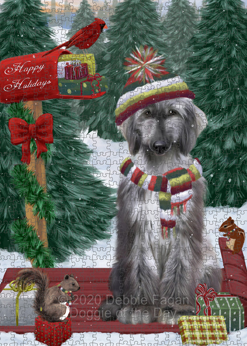 Christmas Woodland Sled Afghan Hound Dog Portrait Jigsaw Puzzle for Adults Animal Interlocking Puzzle Game Unique Gift for Dog Lover's with Metal Tin Box PZL825