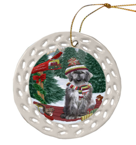 Christmas Woodland Sled Afghan Hound Dog Doily Ornament DPOR59000