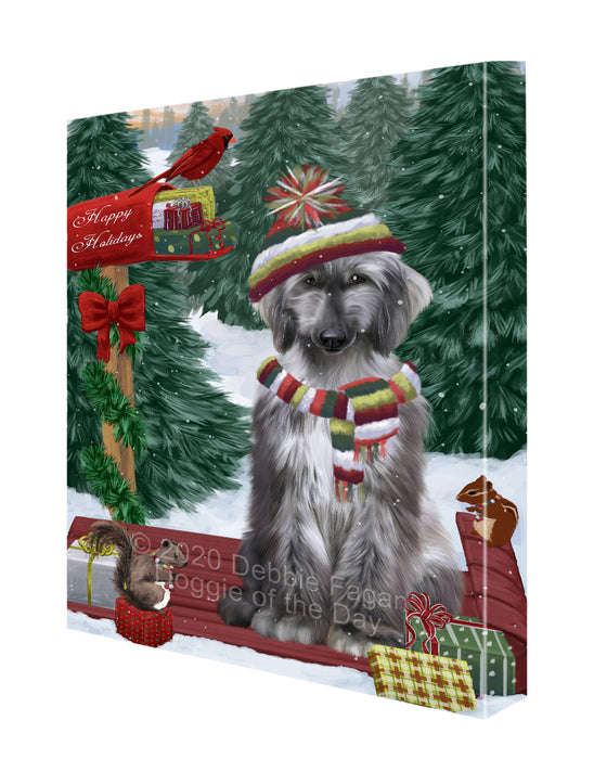 Christmas Woodland Sled Afghan Hound Dog Canvas Wall Art - Premium Quality Ready to Hang Room Decor Wall Art Canvas - Unique Animal Printed Digital Painting for Decoration CVS530