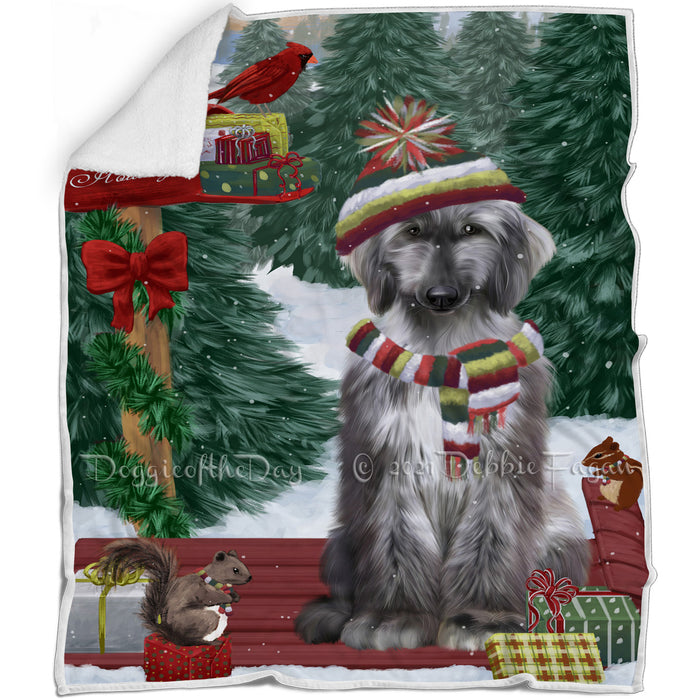 Merry Christmas Woodland Sled Afghan Hound Dog Blanket BLNKT142653