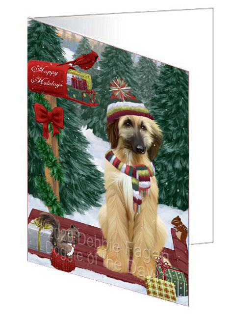 Christmas Woodland Sled Afghan Hound Dog Handmade Artwork Assorted Pets Greeting Cards and Note Cards with Envelopes for All Occasions and Holiday Seasons