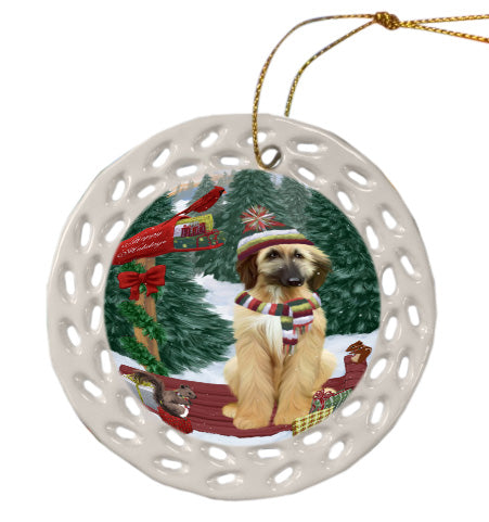 Christmas Woodland Sled Afghan Hound Dog Doily Ornament DPOR59001