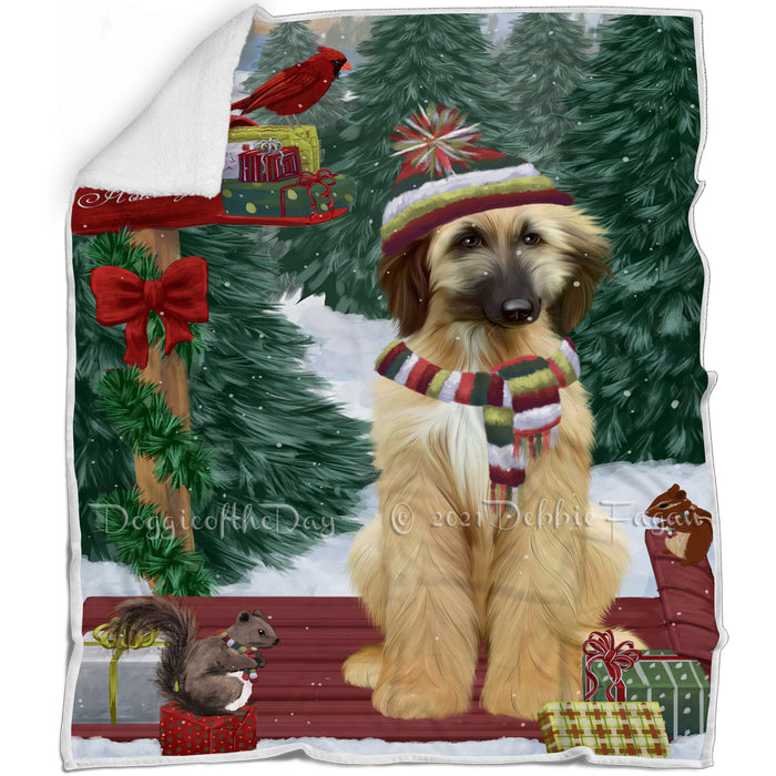 Merry Christmas Woodland Sled Afghan Hound Dog Blanket BLNKT142654
