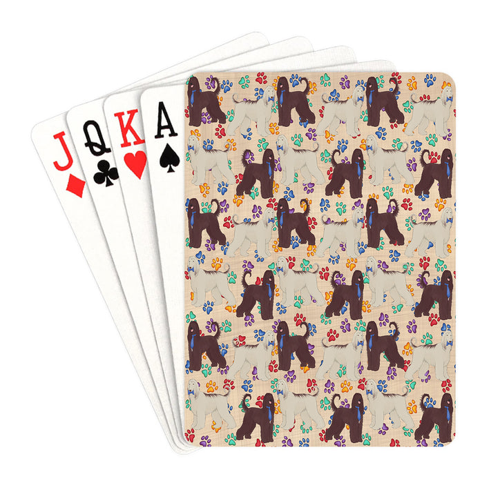 Rainbow Paw Print Afghan Hound Dogs Blue Playing Card Decks