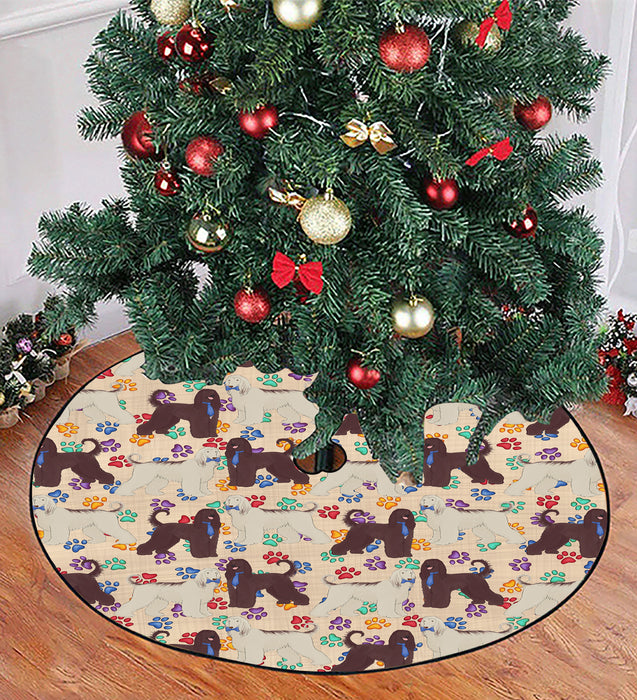 Rainbow Paw Print Afghan Hound Dogs Blue Christmas Tree Skirt