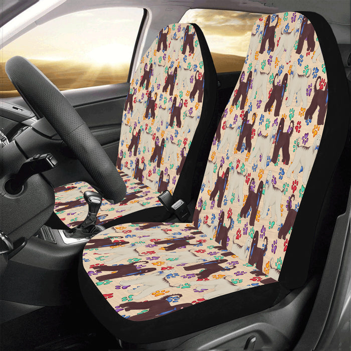Rainbow Paw Print Afghan Hound Dogs Blue Car Seat Covers (Set of 2)