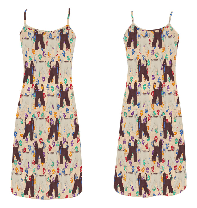 Rainbow Paw Print Afghan Hound Dogs Blue Alcestis Slip Dress