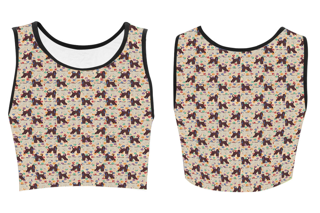 Rainbow Paw Print Afghan Hound Dogs Blue Women's Crop Top