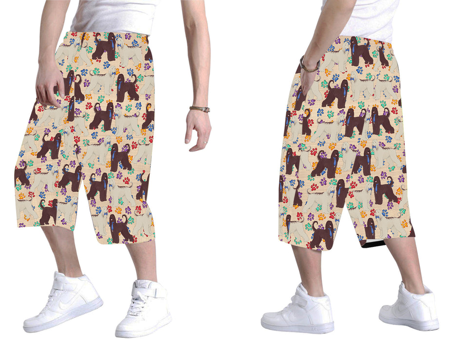 Rainbow Paw Print Afghan Hound Dogs Blue All Over Print Men's Baggy Shorts