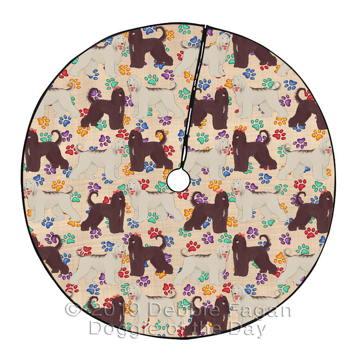 Rainbow Paw Print Afghan Hound Dogs Red Christmas Tree Skirt