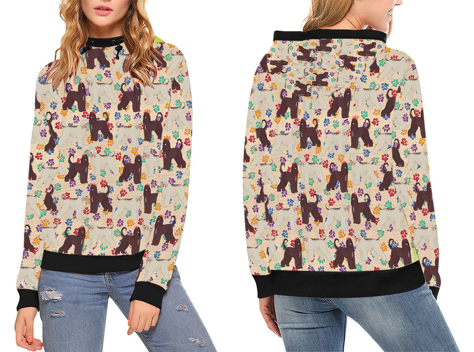 Rainbow Paw Print Afghan Hound Dogs High Neck Pullover Women's Hoodie WH49012