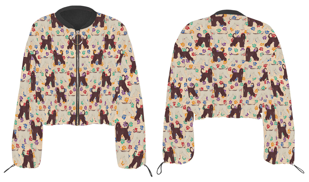 Rainbow Paw Print Afghan Hound Dogs Cropped Chiffon Women's Jacket WH50464