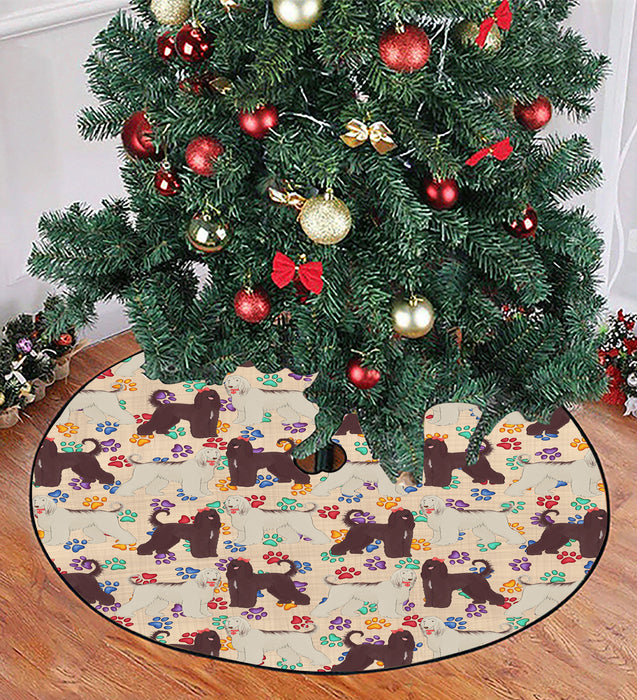 Rainbow Paw Print Afghan Hound Dogs Red Christmas Tree Skirt