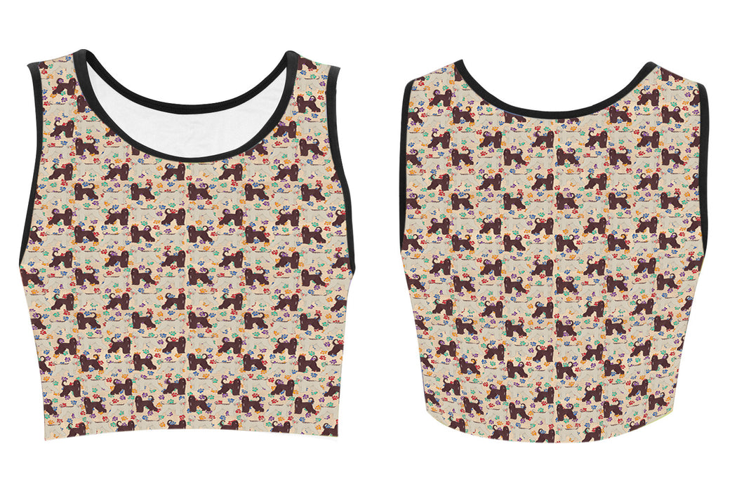 Rainbow Paw Print Afghan Hound Dogs Red Women's Crop Top