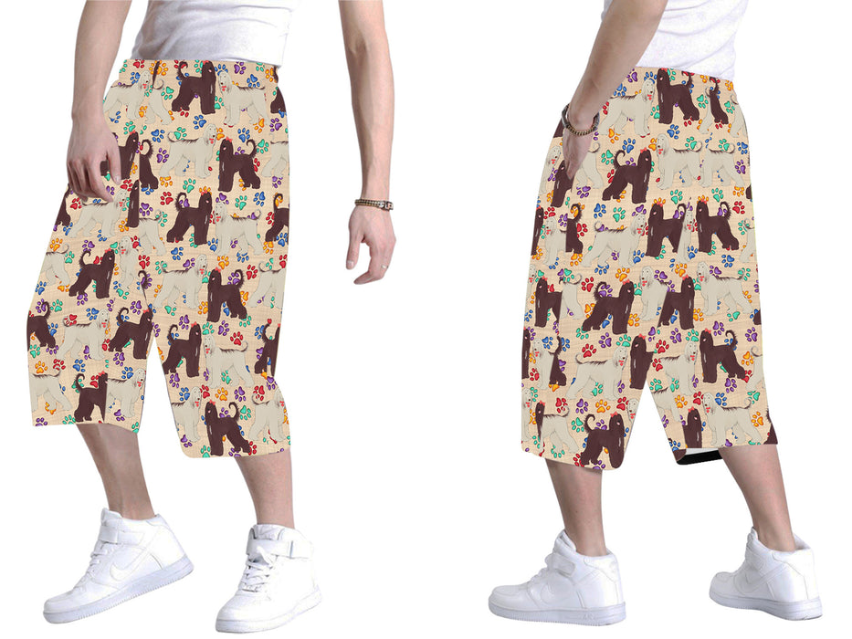 Rainbow Paw Print Afghan Hound Dogs Red All Over Print Men's Baggy Shorts