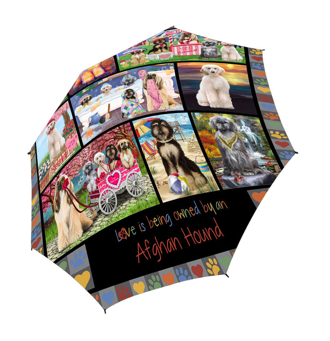Love is Being Owned Afghan Hound Dog Grey Semi-Automatic Foldable Umbrella
