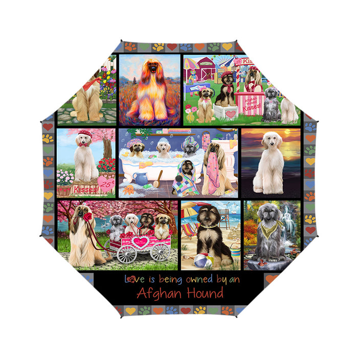 Love is Being Owned Afghan Hound Dog Grey Semi-Automatic Foldable Umbrella