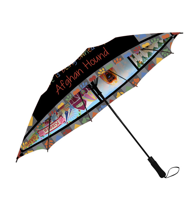 Love is Being Owned Afghan Hound Dog Grey Semi-Automatic Foldable Umbrella
