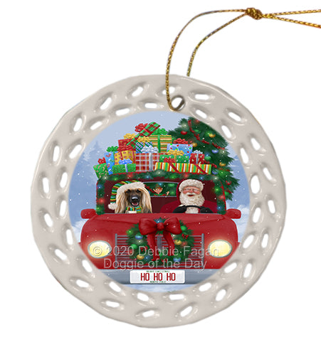 Christmas Honk Honk Red Truck with Santa and Afghan Hound Dog Doily Ornament DPOR59312