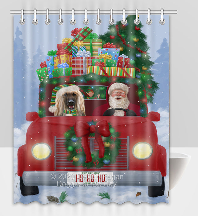 Christmas Honk Honk Red Truck Here Comes with Santa and Afghan Hound Dog Shower Curtain Bathroom Accessories Decor Bath Tub Screens SC003