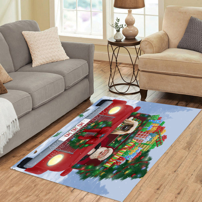 Christmas Honk Honk Red Truck Here Comes with Santa and Afghan Hound Dog Polyester Area Rug ARUG63212
