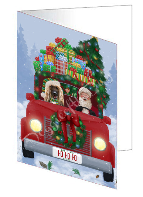 Christmas Honk Honk Red Truck Here Comes with Santa and Afghan Hound Dog Handmade Artwork Assorted Pets Greeting Cards and Note Cards with Envelopes for All Occasions and Holiday Seasons GCD75449