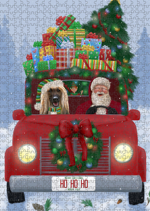 Christmas Honk Honk Red Truck Here Comes with Santa and Afghan Hound Dog Puzzle with Photo Tin PUZL99872