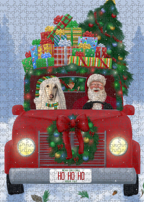 Christmas Honk Honk Red Truck Here Comes with Santa and Afghan Hound Dog Puzzle with Photo Tin PUZL99876