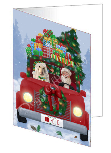 Christmas Honk Honk Red Truck Here Comes with Santa and Afghan Hound Dog Handmade Artwork Assorted Pets Greeting Cards and Note Cards with Envelopes for All Occasions and Holiday Seasons GCD75452