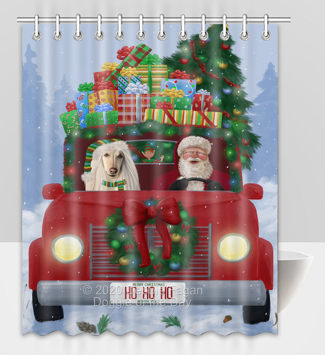 Christmas Honk Honk Red Truck Here Comes with Santa and Afghan Hound Dog Shower Curtain Bathroom Accessories Decor Bath Tub Screens SC004