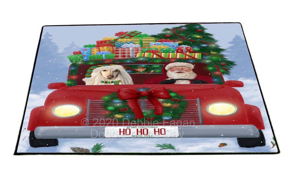 Christmas Honk Honk Red Truck Here Comes with Santa and Afghan Hound Dog Indoor/Outdoor Welcome Floormat - Premium Quality Washable Anti-Slip Doormat Rug FLMS56755