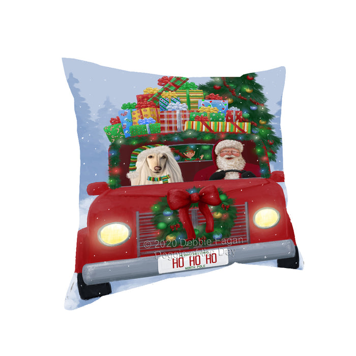 Christmas Honk Honk Red Truck Here Comes with Santa and Afghan Hound Dog Pillow PIL86260