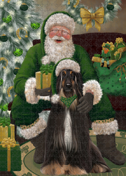 Christmas Irish Santa with Gift and Afghan Hound Dog Puzzle with Photo Tin PUZL100272