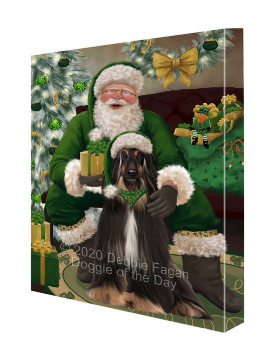 Christmas Irish Santa with Gift and Afghan Hound Dog Canvas Print Wall Art Décor CVS147383