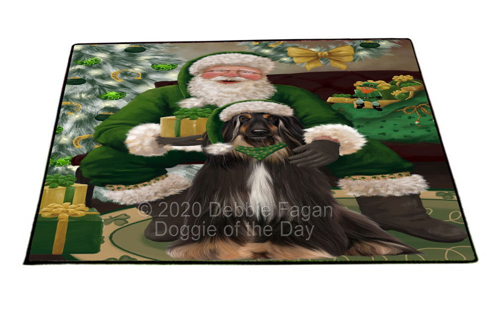 Christmas Irish Santa with Gift and Afghan Hound Dog Indoor/Outdoor Welcome Floormat - Premium Quality Washable Anti-Slip Doormat Rug FLMS57052
