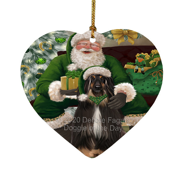 Christmas Irish Santa with Gift and Afghan Hound Dog Heart Christmas Ornament RFPOR58234