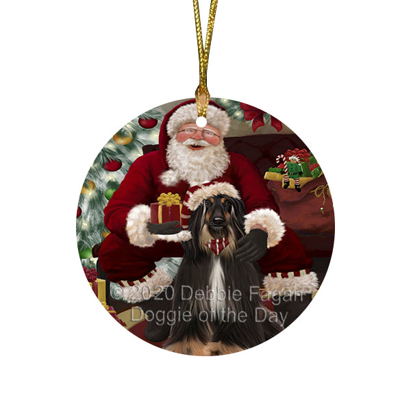 Santa's Christmas Surprise Afghan Hound Dog Round Flat Christmas Ornament RFPOR57991