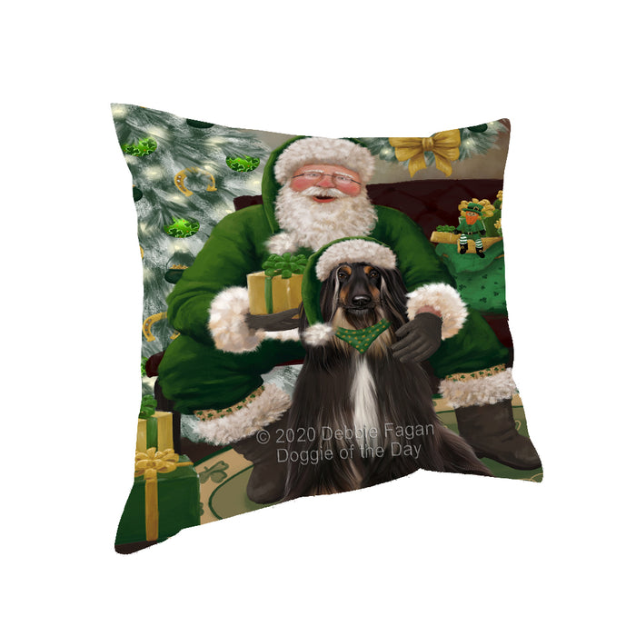 Christmas Irish Santa with Gift and Afghan Hound Dog Pillow PIL86656