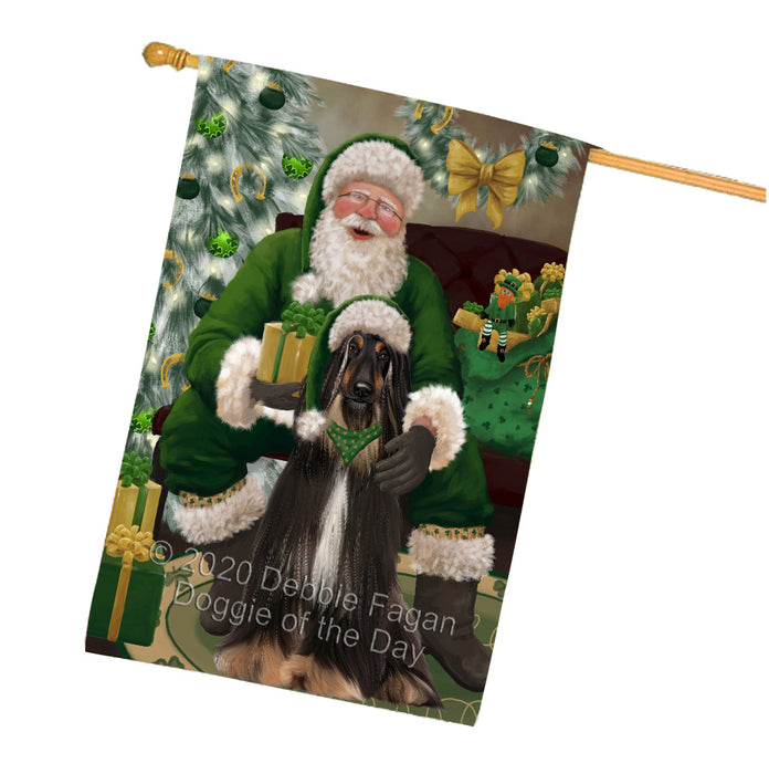 Christmas Irish Santa with Gift and Afghan Hound Dog House Flag FLG66665