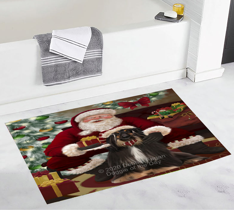 Santa's Christmas Surprise Afghan Hound Dog Bathroom Rugs with Non Slip Soft Bath Mat for Tub BRUG55384