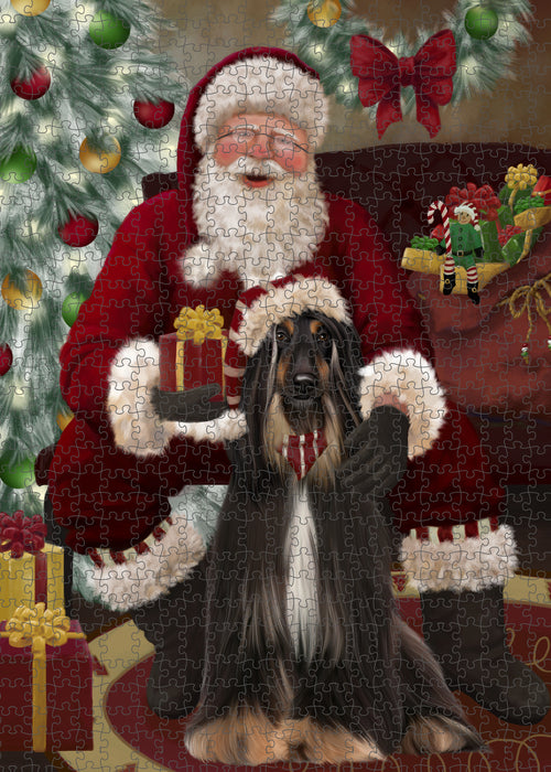 Santa's Christmas Surprise Afghan Hound Dog Puzzle with Photo Tin PUZL100664